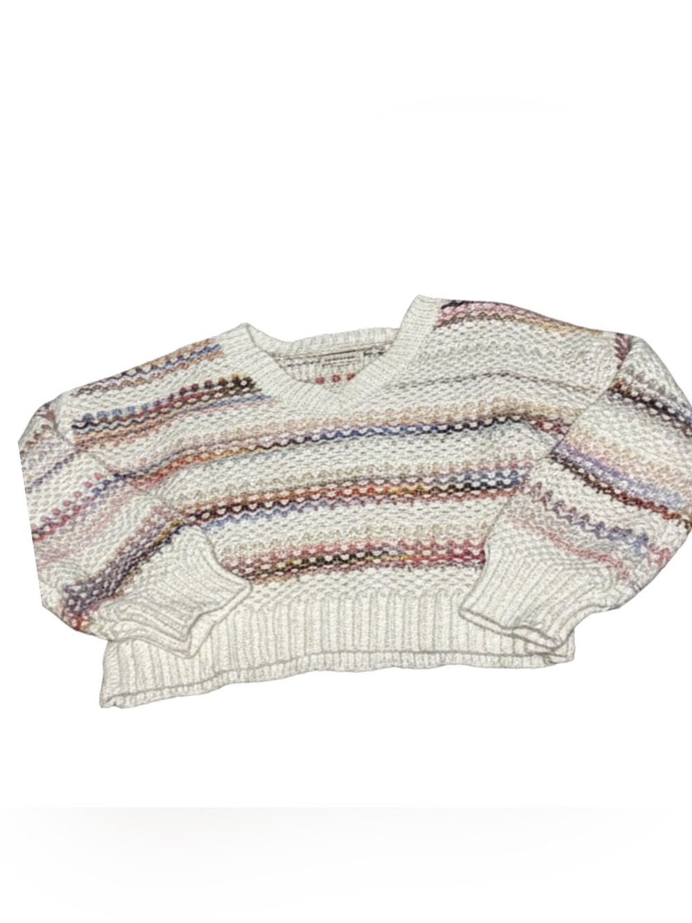 Cream Cream White Rainbow Striped Long Sleeve Cropped Sweater Francesca’s Shelly - Picture 3 of 5